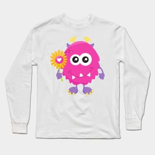 Spring Monster, Pink Monster, Flowers, Horns Long Sleeve T-Shirt